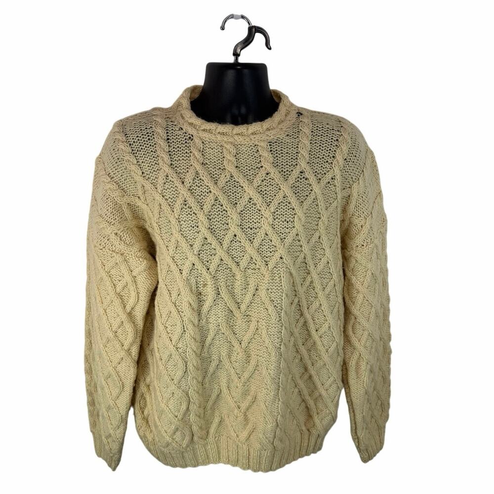 Vintage Gaeltarra Ireland Hand Knit Chunky Cable Knit Wool Sweater Sz 44/Large